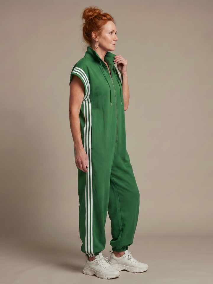 Striped wide-sleeve jumpsuit for women, comfortable and elegant casual wear.