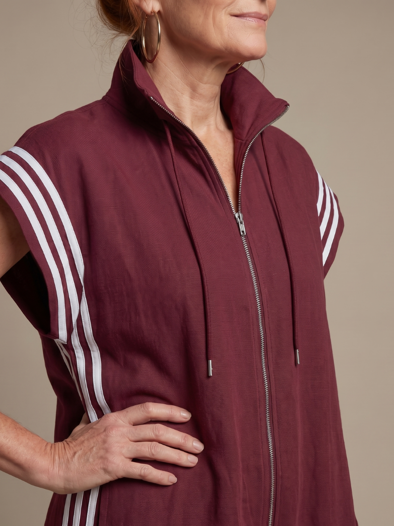 Casual women's striped jumpsuit, versatile wide sleeve design with front zip.