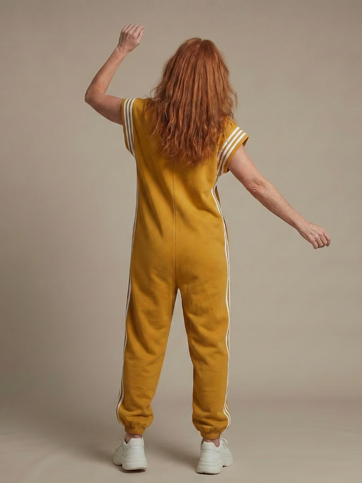 Versatile striped women's jumpsuit, elegant wide sleeve and comfortable fit.