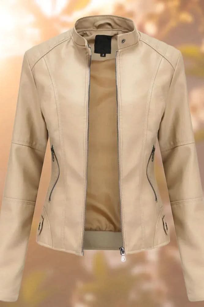 Versatile all-season women's tailored leather jacket, perfect layering for any elegant and chic outfit.
