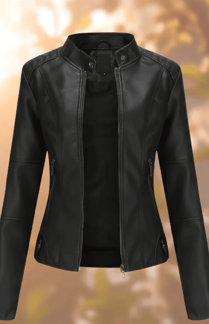 Sophisticated women's tailored leather jacket, ideal for a polished professional or elegant casual look.