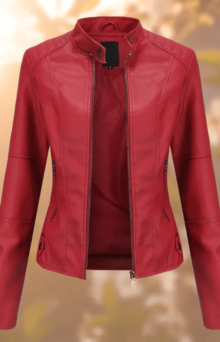 Chic women's structured leather jacket, a versatile layering piece and modern outerwear for elevated fashion.
