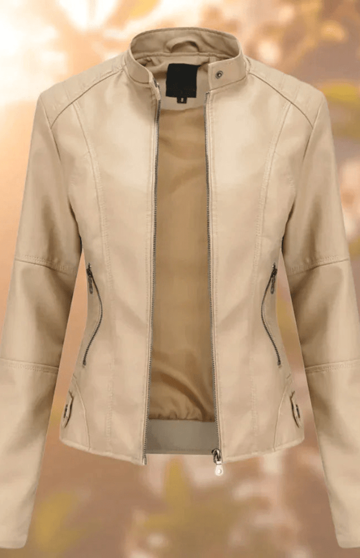Statement women's tailored leather jacket, adding modern elegance and sophisticated fashion to any ensemble.