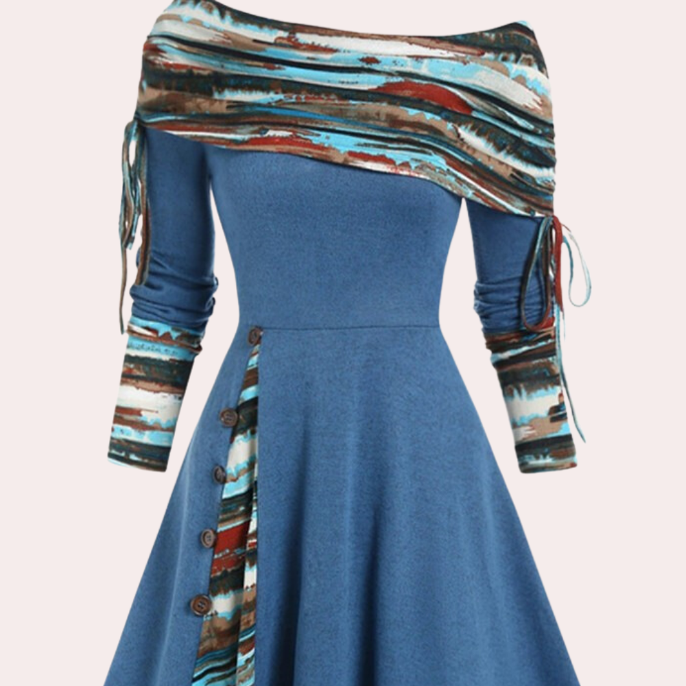 Chic women's A-line midi dress featuring an eye-catching accent print, ideal for summer or casual elegance.