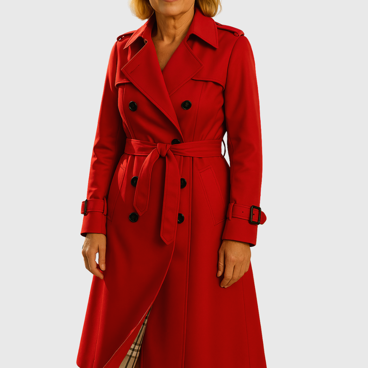 Elegant women's belted trench coat, water-resistant and double-breasted, versatile for any outfit.
