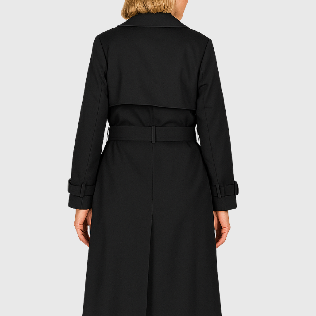 Chic women's belted trench coat, perfect as a fall fashion staple, water-resistant and classic.