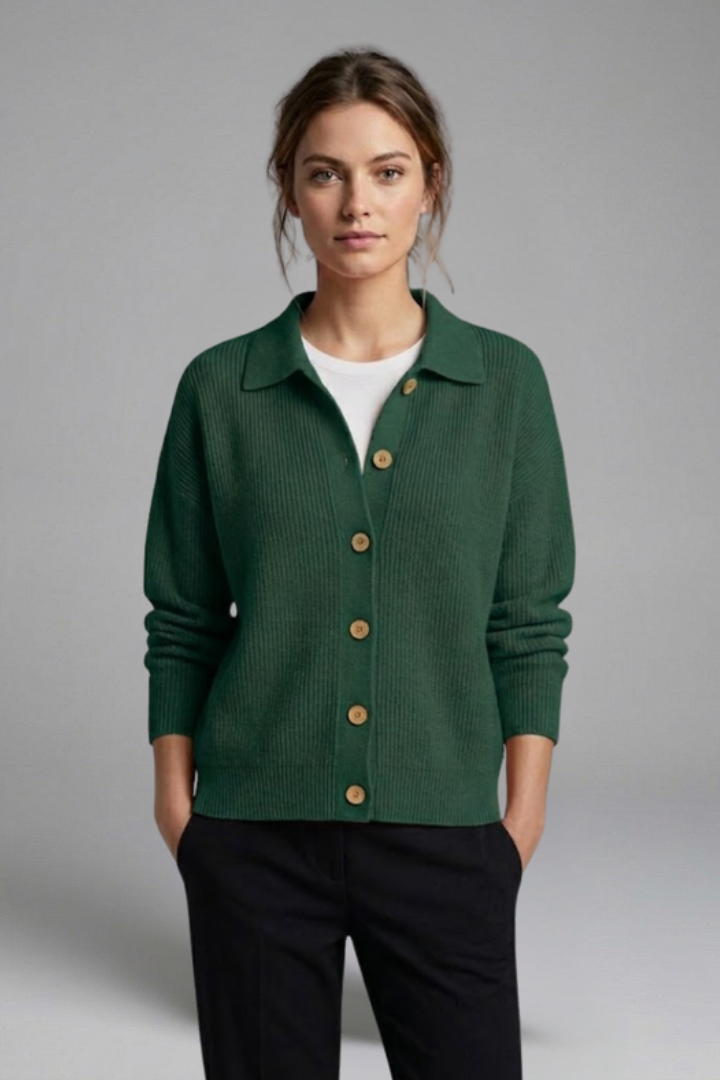 Casual yet elegant women's collared cardigan, great for daily wear, office, and fall layering.