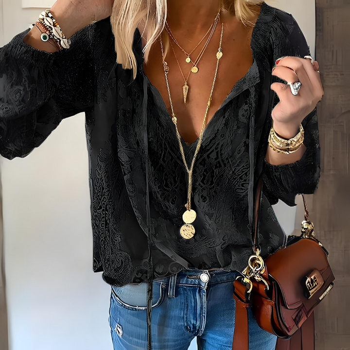 Crochet women's blouse with a loose fit, embodying boho-chic. Great for summer style & casual bohemian fashion.