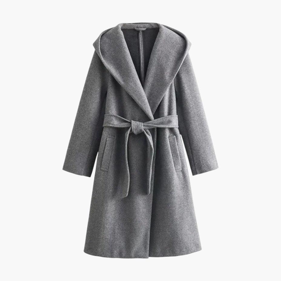 Women's stylish hooded trench coat with button front, perfect for spring & fall weather protection.