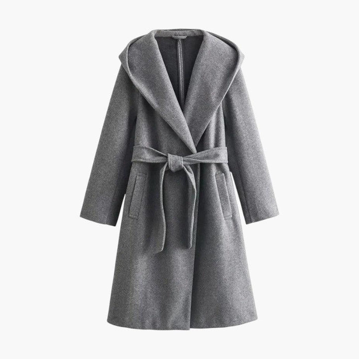 Women's stylish hooded trench coat with button front, perfect for spring & fall weather protection.