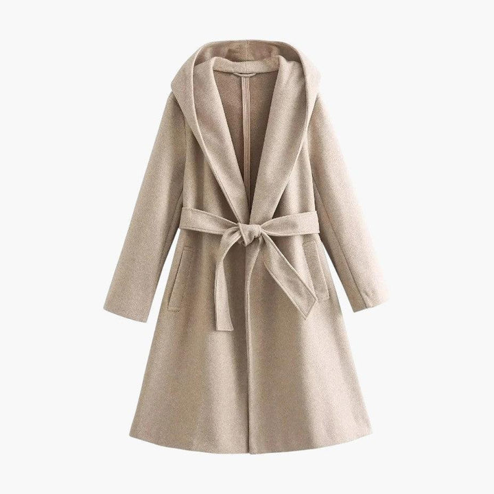 Classic button-front women's trench coat with a practical hood, ideal for stylish spring & fall outerwear.