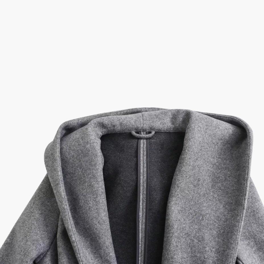 Classic women's hooded trench coat, button-front design with belt, stylish outerwear for casual fashion.