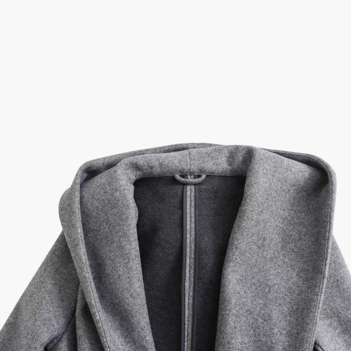 Classic women's hooded trench coat, button-front design with belt, stylish outerwear for casual fashion.