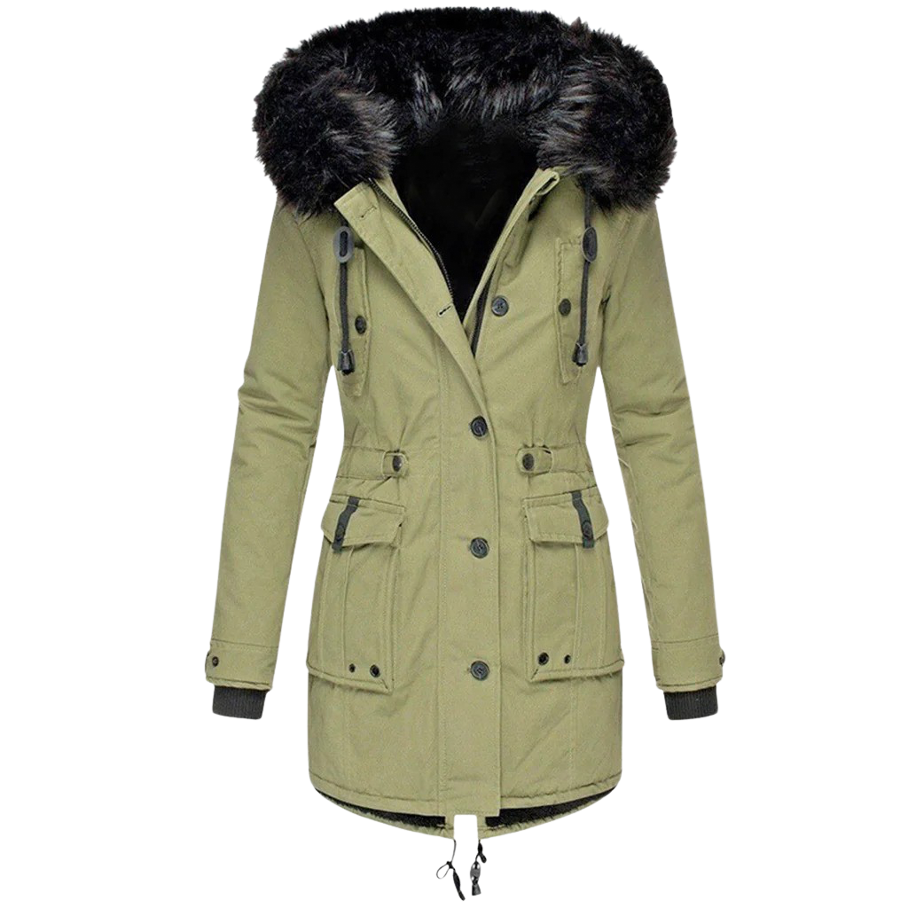 Women's stylish hooded winter coat for ultimate cold weather warmth & comfort. Insulated fall-winter outerwear.