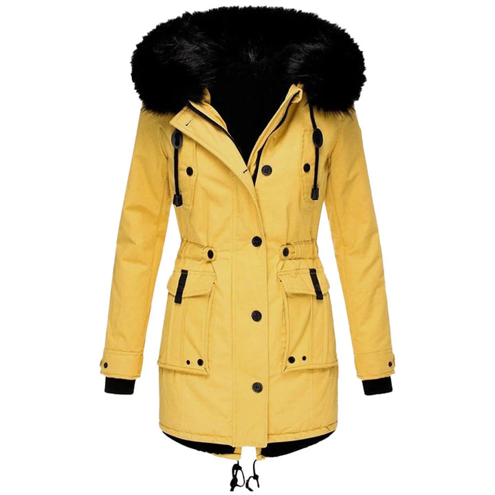 Elegant ladies' hooded winter coat. Stay warm and fashionable in this cold weather outerwear, perfect for fall/winter.