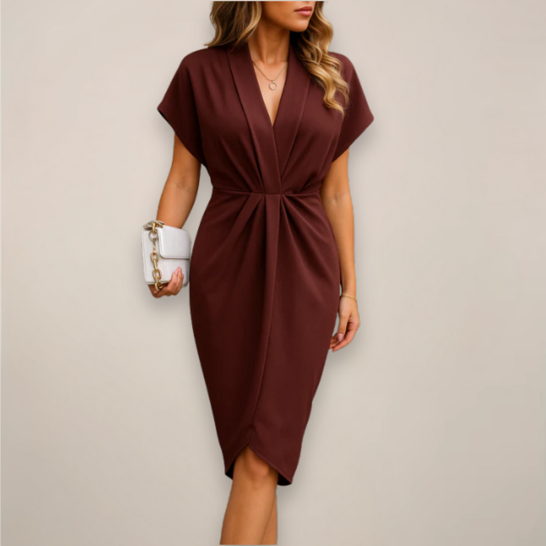 Sophisticated women's midi wrap dress with comfortable fit, ideal for day-to-night elegance.
