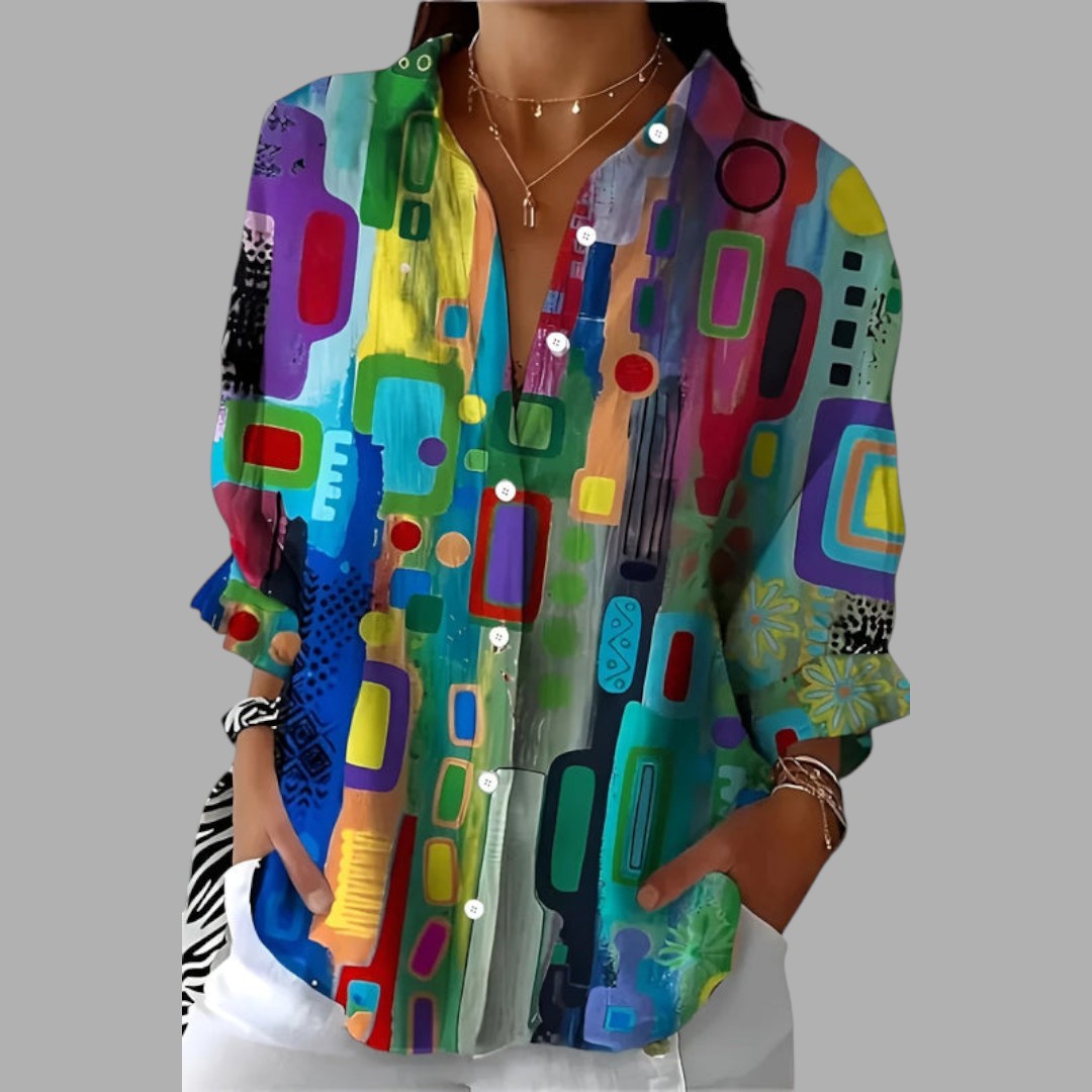 Women's stylish multicolor printed shirt for casual everyday wear. Comfortable fashion top.
