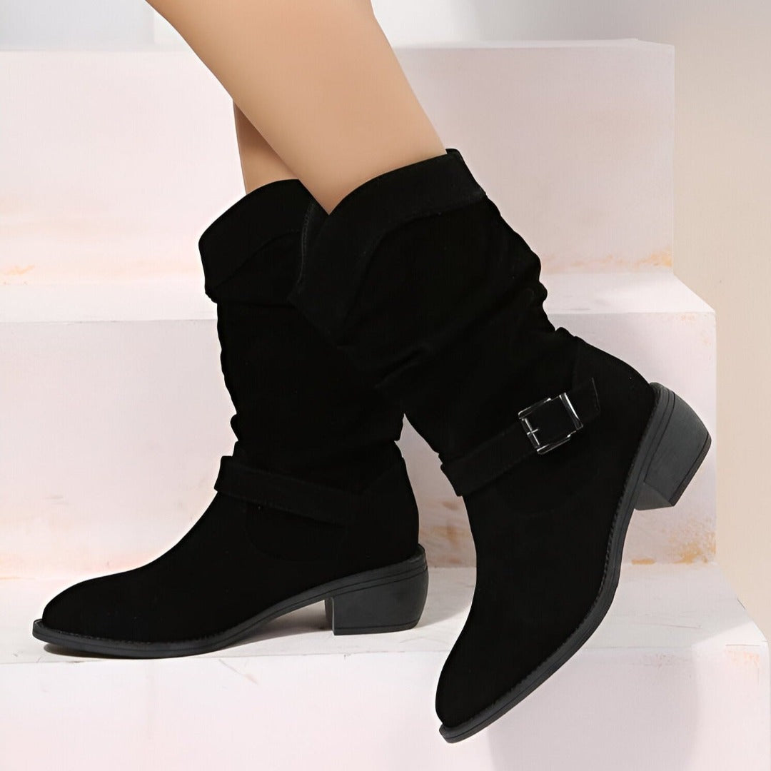 Versatile women's ruched ankle boots, featuring a convenient side zip for casual style.