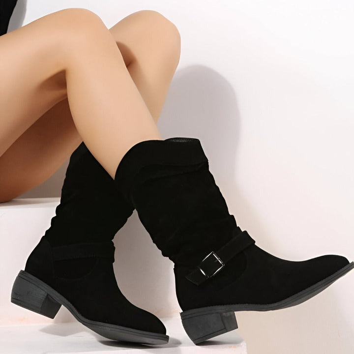 Elegant ruched ankle boots for women, designed with a comfortable side zip. Ideal for fall fashion.