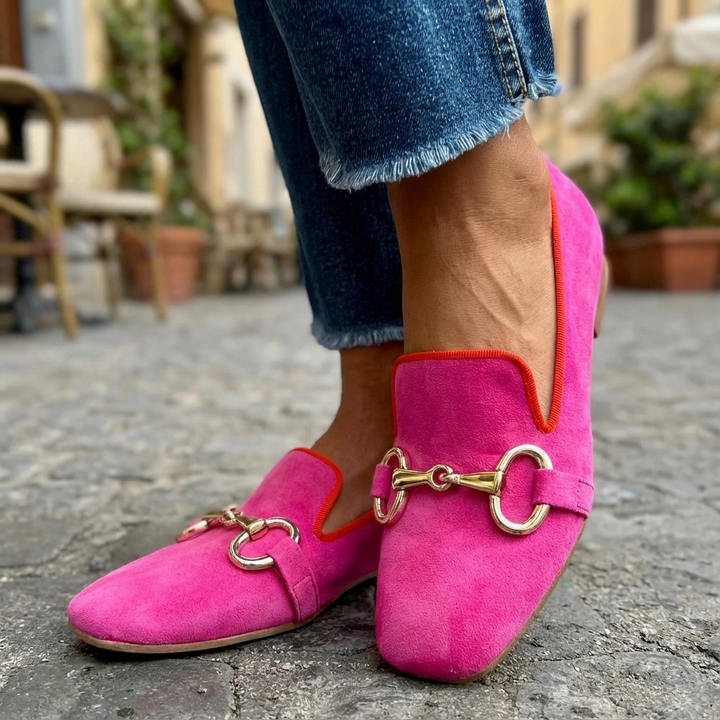 Women's stylish square toe loafers with a sleek horsebit buckle. Perfect slip-on flat shoes for everyday chic.