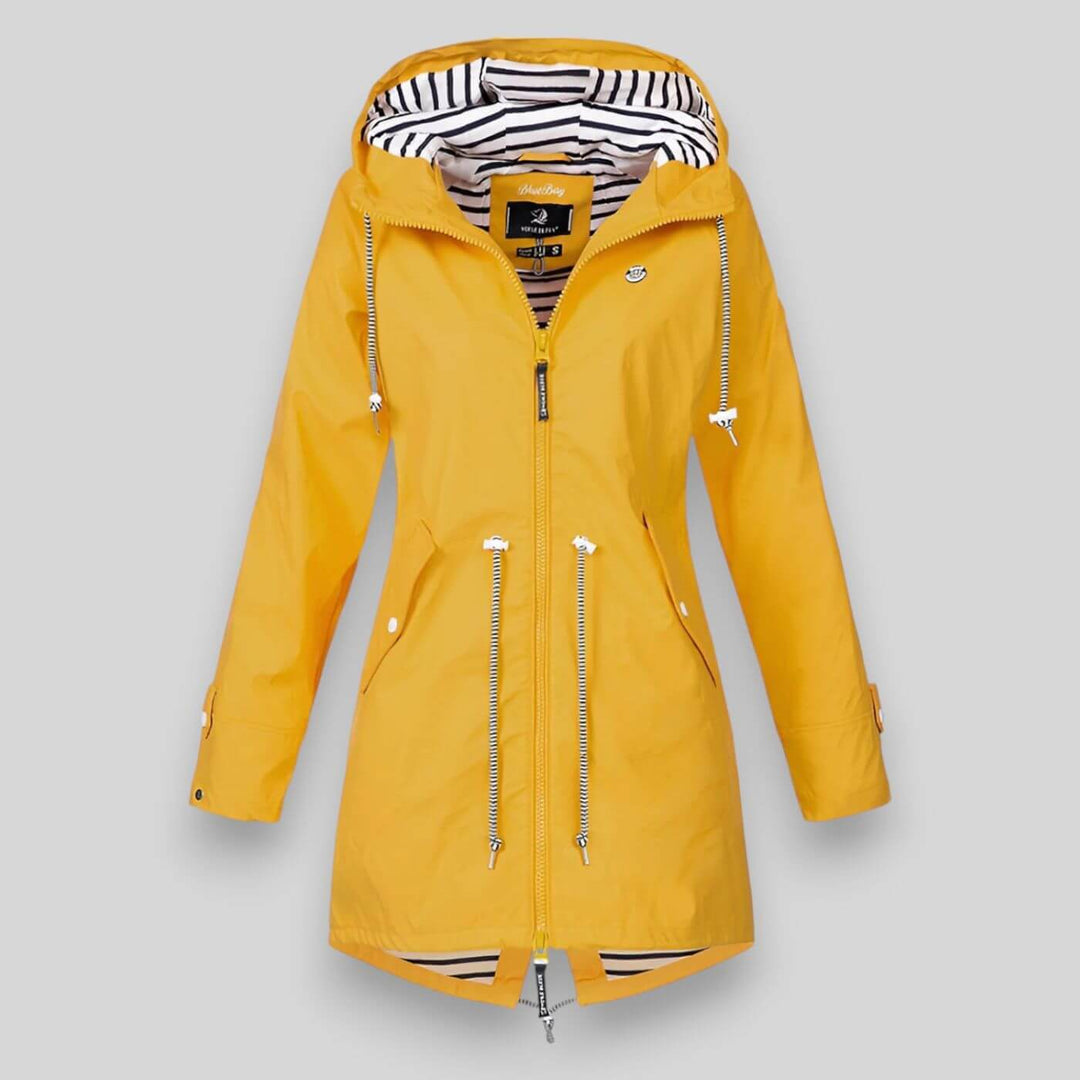 Lightweight women's waterproof rain jacket, perfect for staying dry and comfortable in spring & fall.