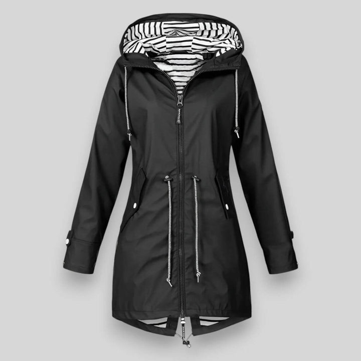 Women's lightweight waterproof jacket, perfect for urban commutes, walks & everyday stylish rain protection.