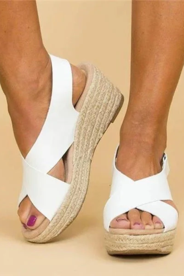 Brown women's espadrille wedge sandals, supportive & lightweight for casual summer wear & travel.