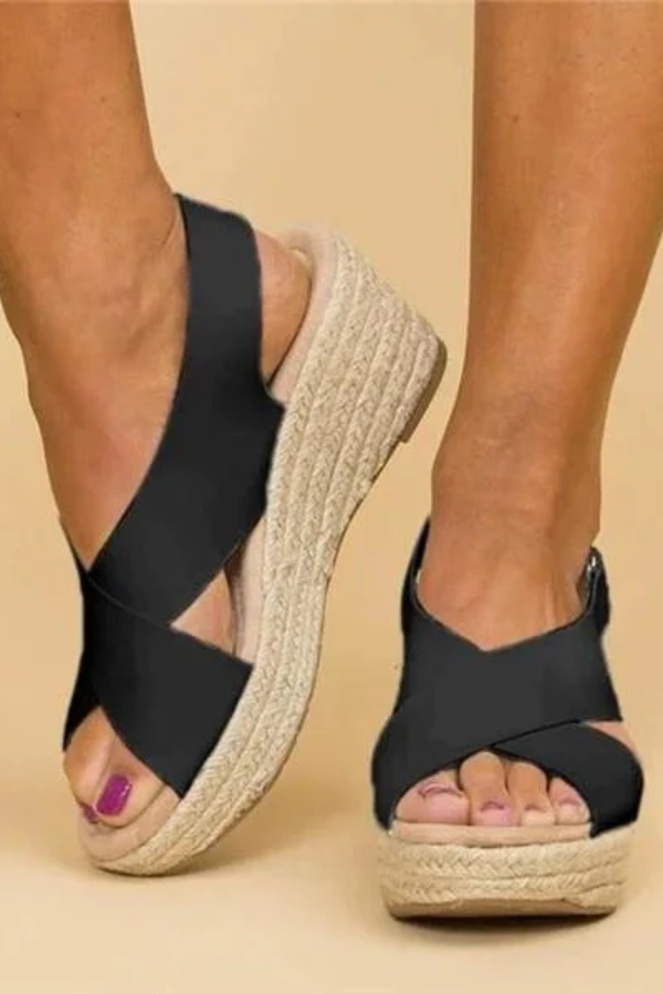 Lightweight women's espadrille wedge sandals, supportive for all-day orthopedic comfort & travel.