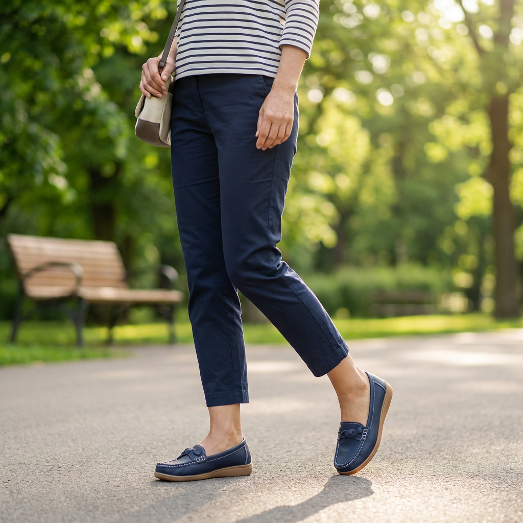 Casual women's slip-on walking shoes featuring a wide toe box and breathable design.