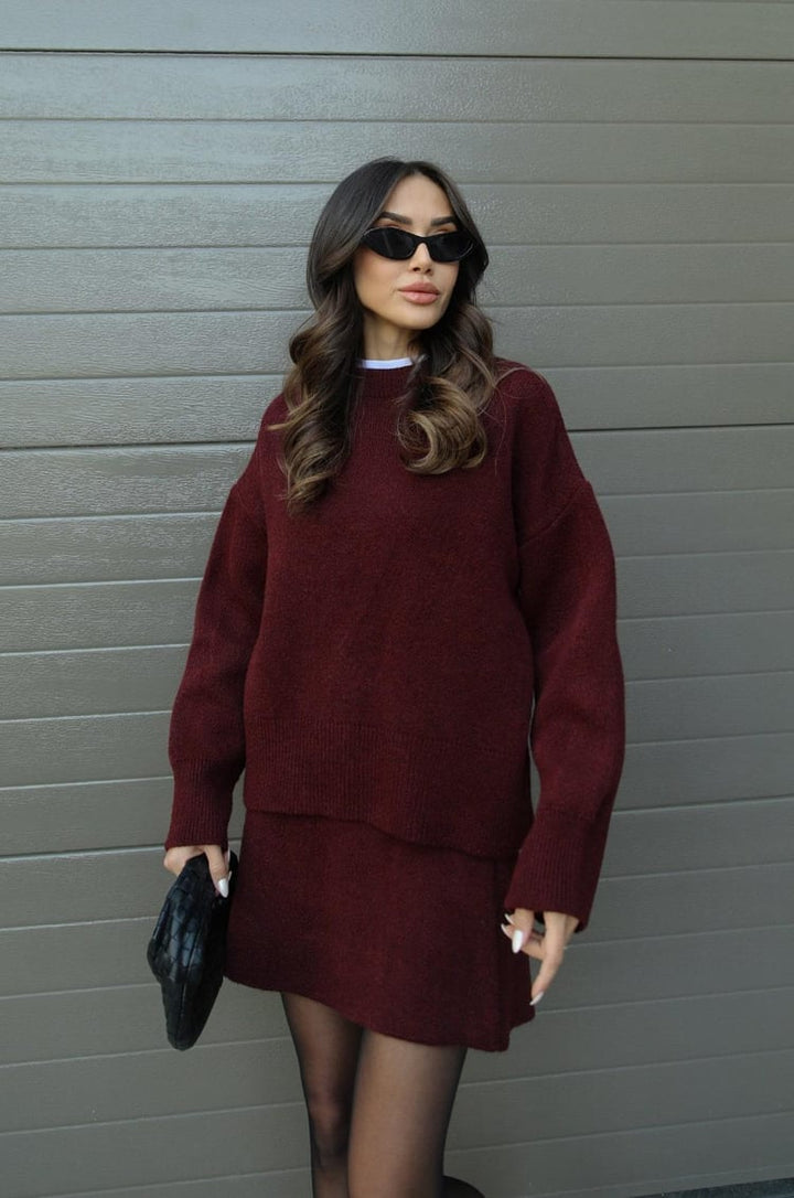 Women's sweater knit mini skirt set, perfect for spring fashion and chic casual wear