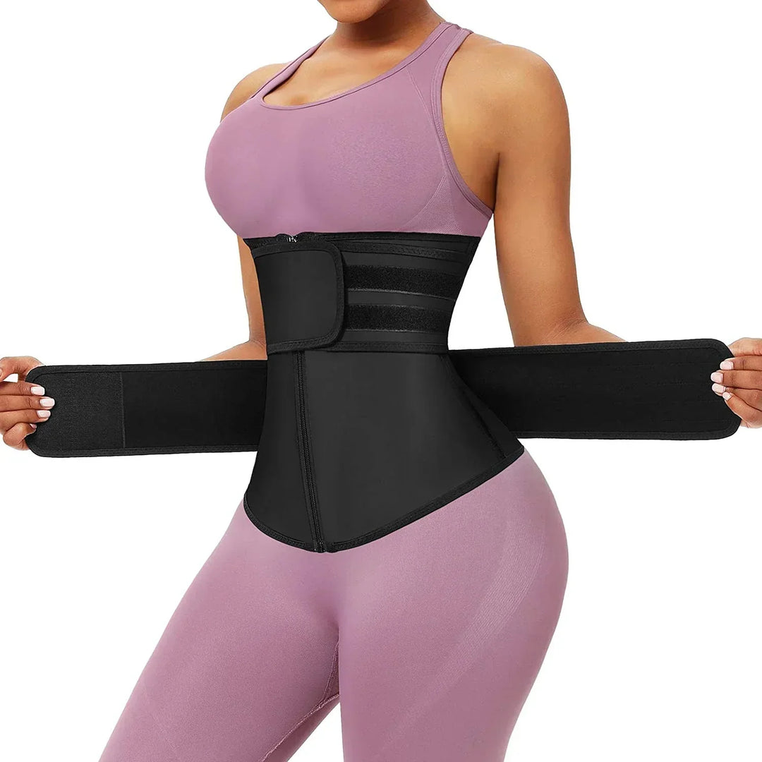 Women's SweatPro Neoprene adjustable waist trainer for workouts, core support, and body shaping.