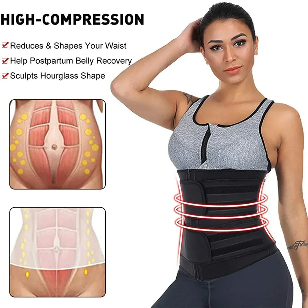 SweatPro women's neoprene waist trainer for enhanced sweat, core support, and tummy control during fitness workouts.