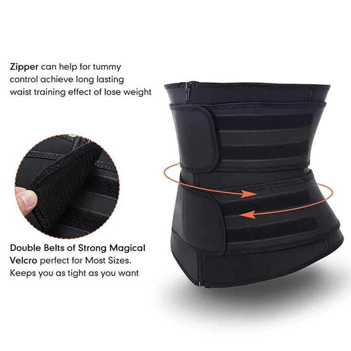 Women's SweatPro adjustable neoprene waist trainer. Wear for workouts, core support, sweat enhancement, & tummy control.