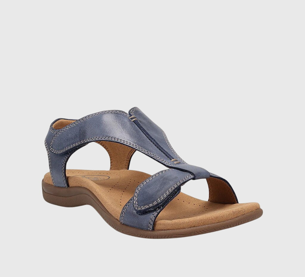 Casual women's flat sandals with T-Bar & hook loop. Orthopedic comfort, great for summer walking.