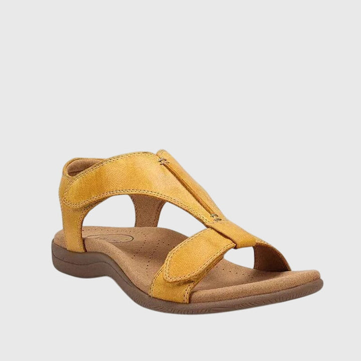 Adjustable T-Bar hook loop flat sandals for women. Provides orthopedic arch support & comfort.