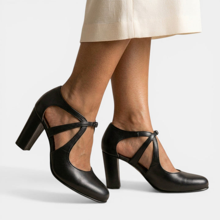 Women's T-Strap high heels, round toe, buckle closure. Chic & versatile dress sandals for elegant evening fashion.