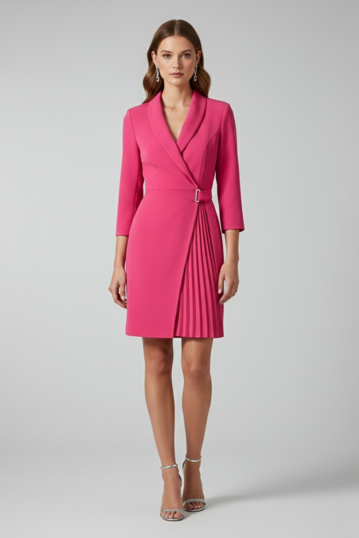 Tailored women's long sleeve blazer dress, with a classic notched collar and modern straight hem finish.