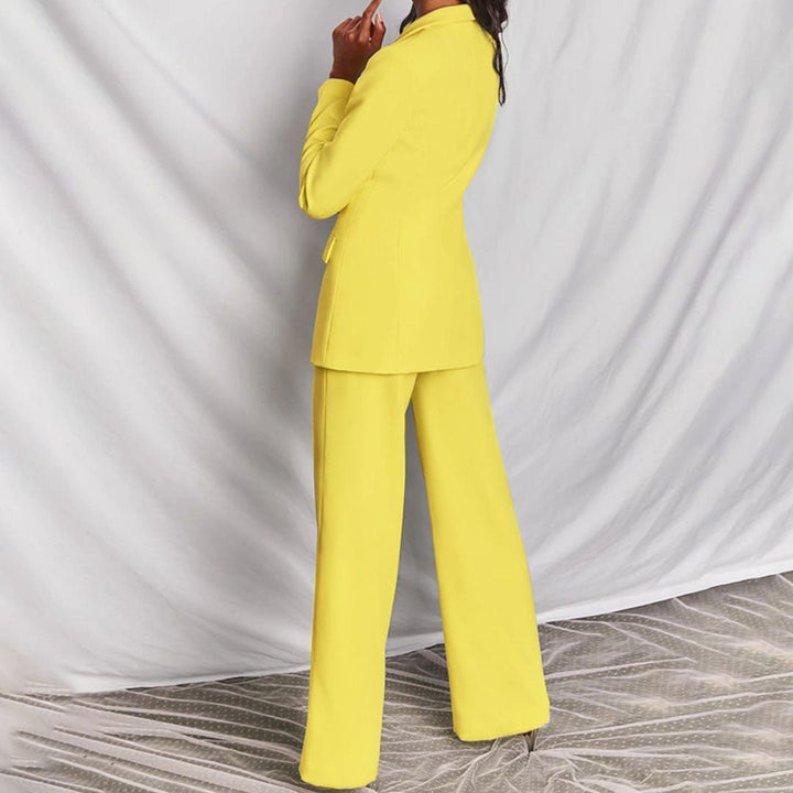 Matching high-waisted trousers. Women's formal workwear & elegant outfit.