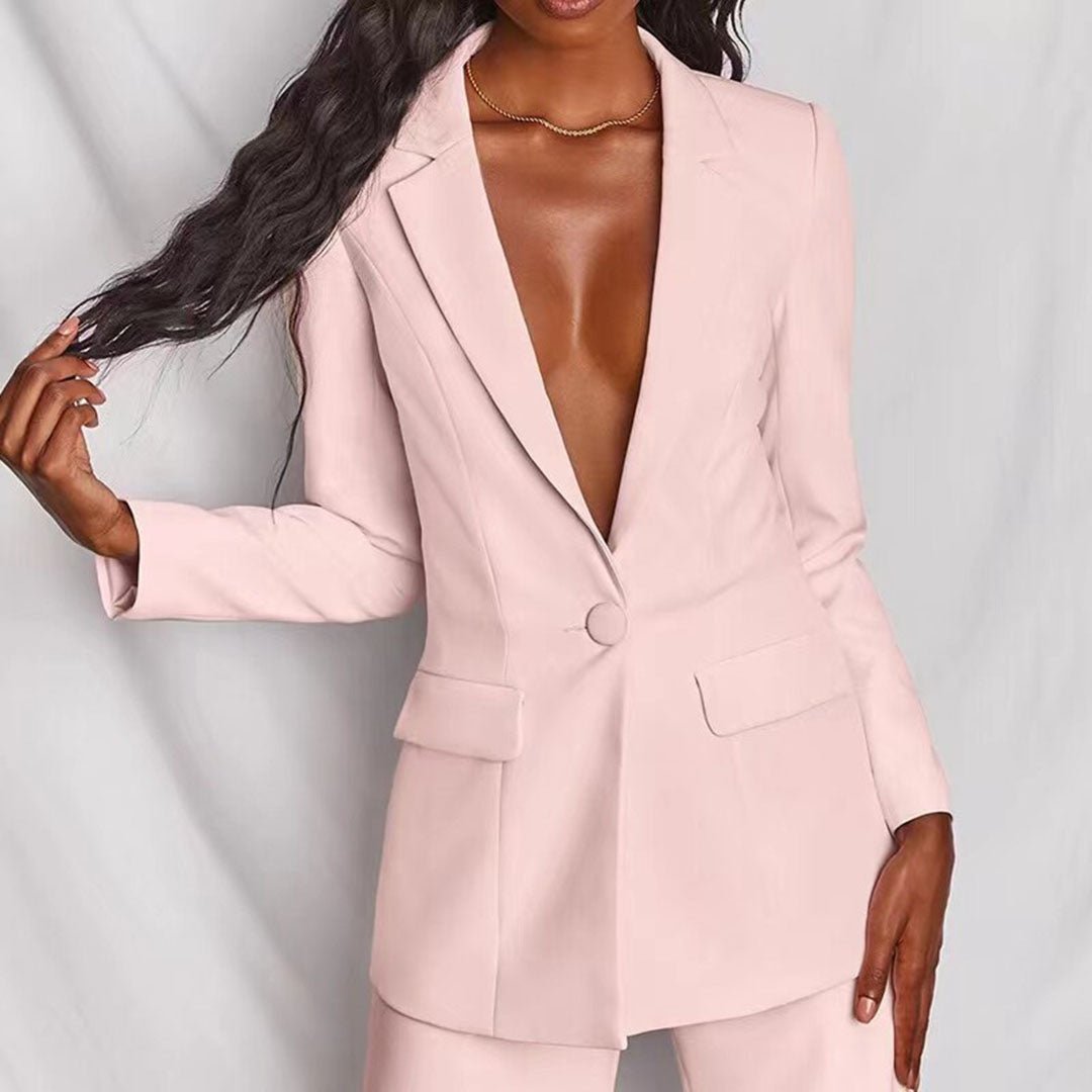 Women's elegant suit set, front. Ideal for business meetings & formal events.