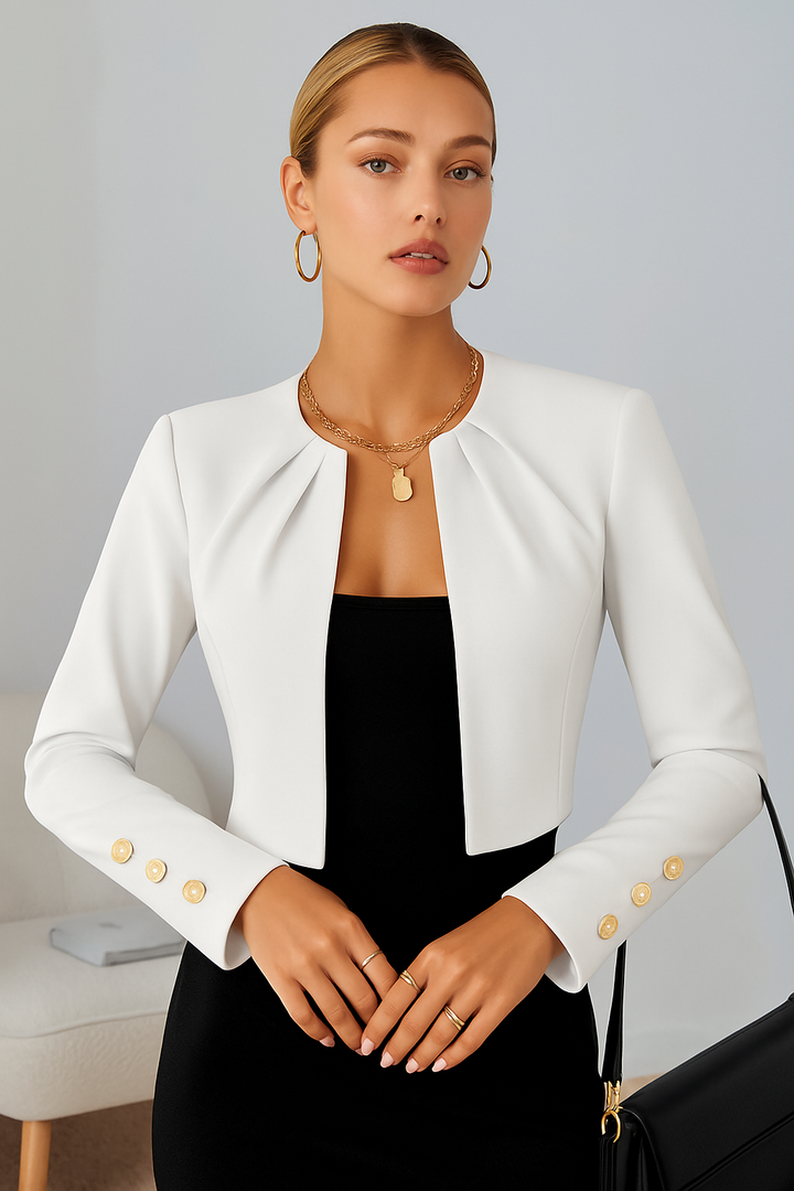 Elegant women's structured cropped blazer, a tailored jacket for sophisticated business and office wear.