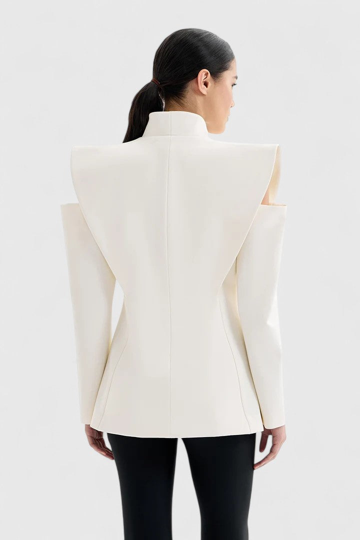 Women's ivory structured shoulder tailored blazer, a versatile piece for office, evening, or modern fashion.