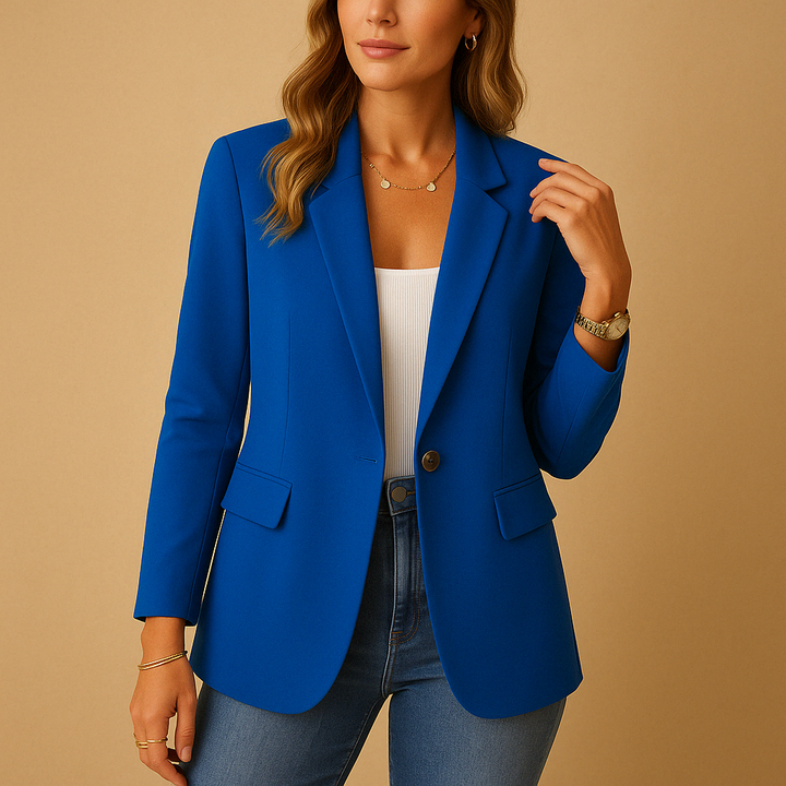 Fitted women's stretch blazer, essential outerwear for a polished professional look or elevated casual outfits.
