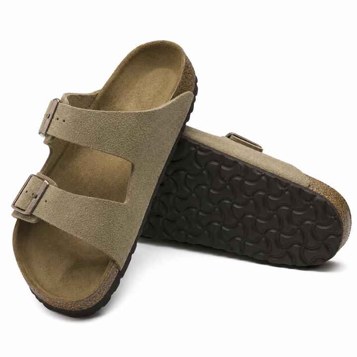 Taupe women's walking sandals, ergonomic design with adjustable strap & open-toe comfort footwear.