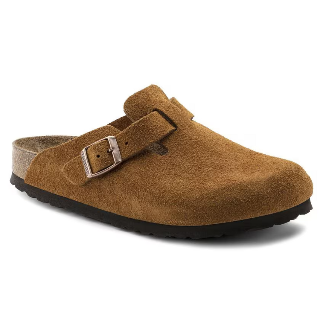 Women's taupe clogs with cushioned anatomical footbed, perfect for comfortable everyday wear.