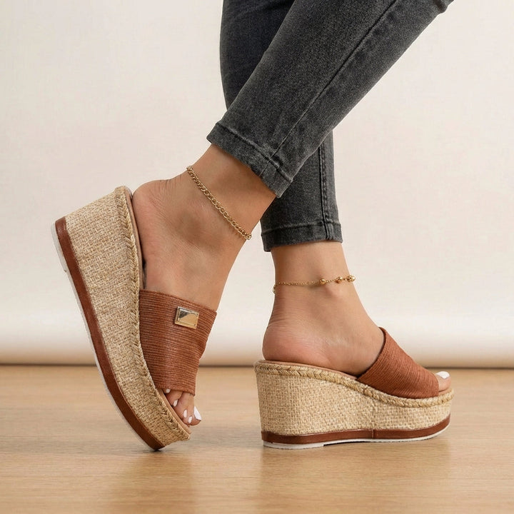 Chic bohemian espadrille wedge sandals for women, with textured straps. Perfect for warm weather casual & vacation fashion.