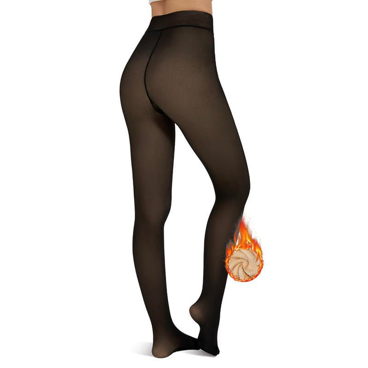 Women's thermal fleece lined tights, opaque black, high-waisted for winter warmth and comfort