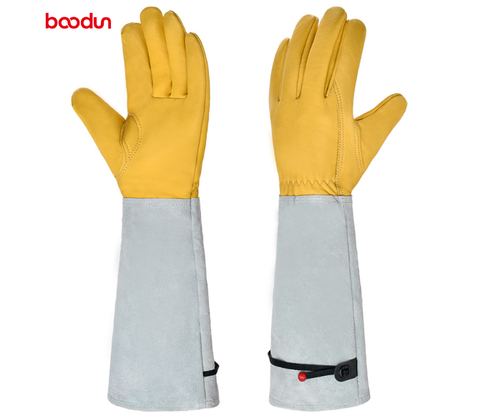 Women's long cuff gardening gloves, thorn resistant & durable for all garden tasks.
