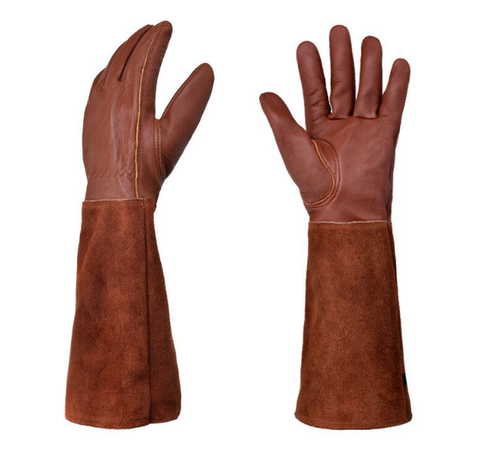 Durable women's gardening gloves with long cuffs, offering thorn protection & breathability.