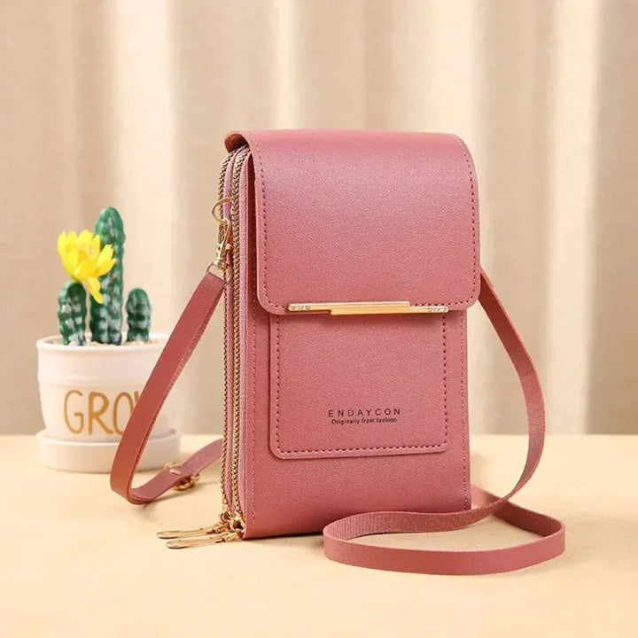 Stylish women's phone crossbody purse with touch screen window, ideal for keeping essentials organized.