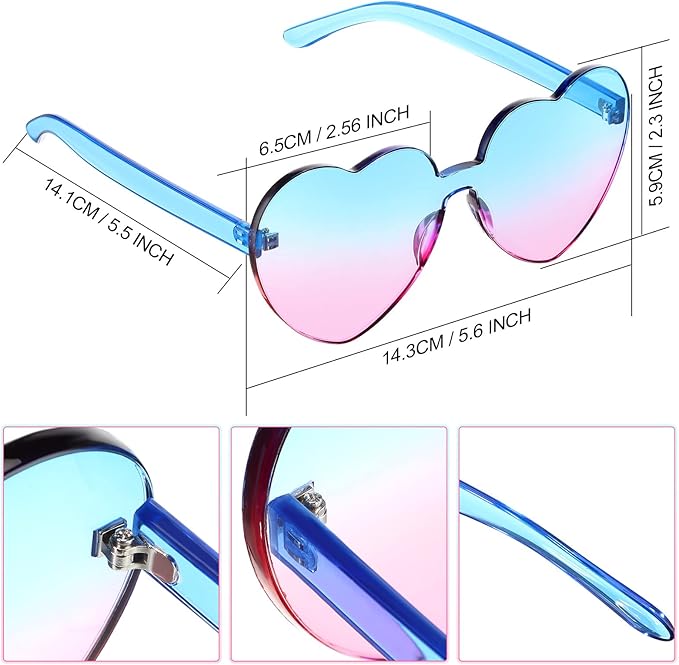 Women's transparent heart rimless eyewear. Fashionable, trendy, and a perfect festival accessory.
